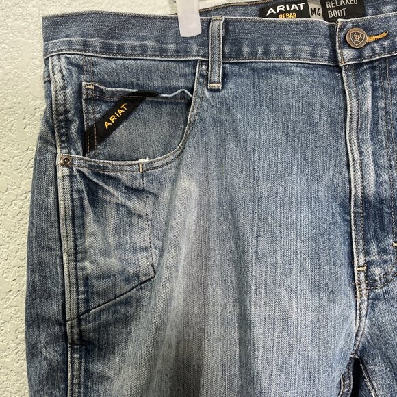 Ariat Jeans Mens 40x32 M4 Rebar Blue Relaxed Fit Boot Cut Workwear Western Denim - Picture 3 of 9